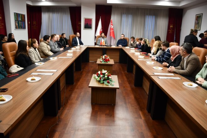 Secretary General of the International Balkan University, Metin Celil meets with administrative staff
